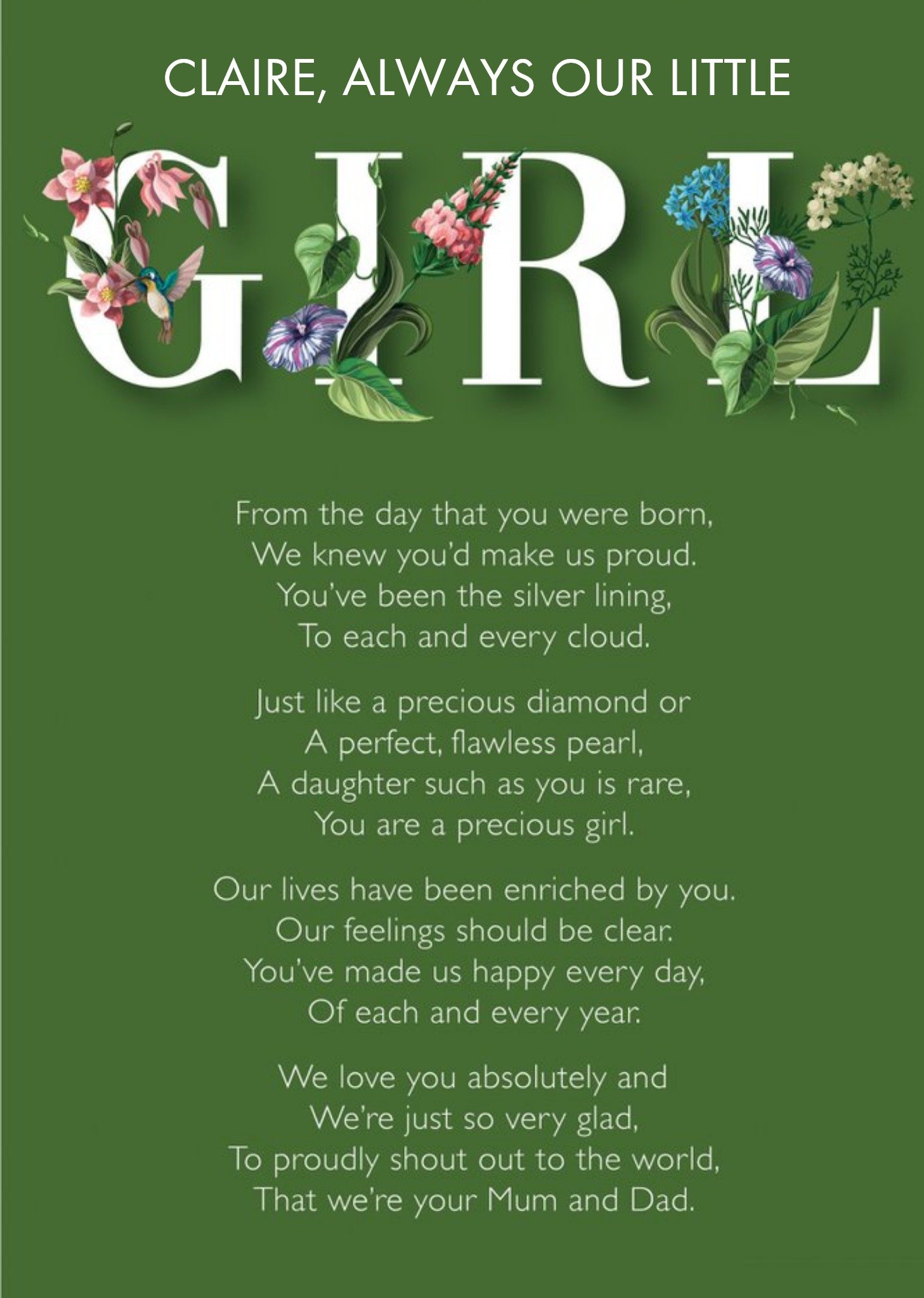 Our Little Girl Floral Poem Card Ecard