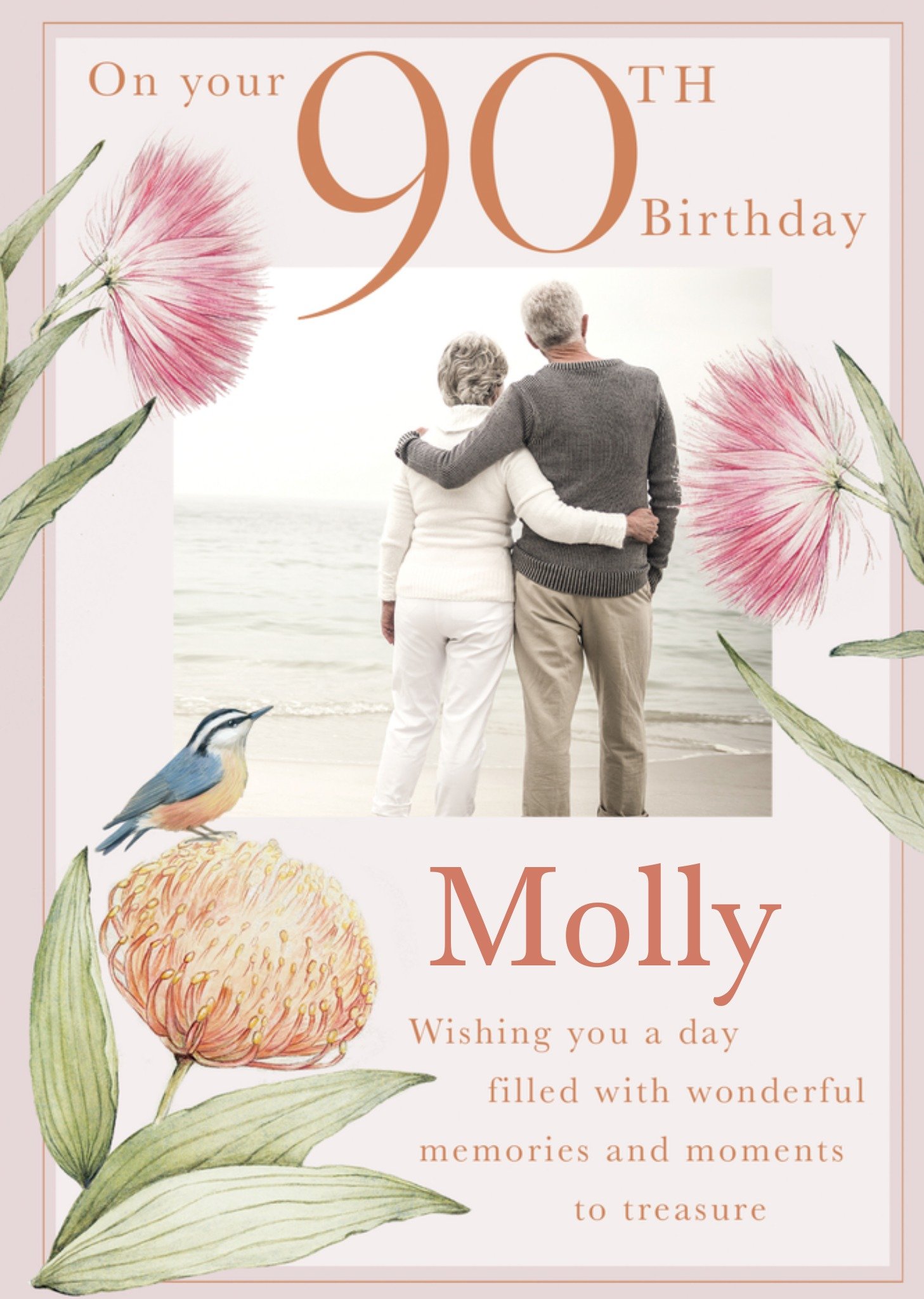 Moonpig Happy 90th Birthday Floral Card, Large