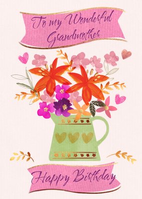 Rustic Flowers In Jug Illustration Wonderful Grandmother Birthday Card