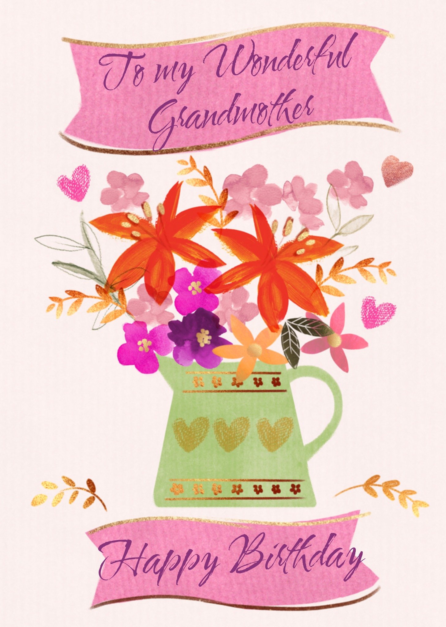 Rustic Flowers In Jug Illustration Wonderful Grandmother Birthday Card Ecard