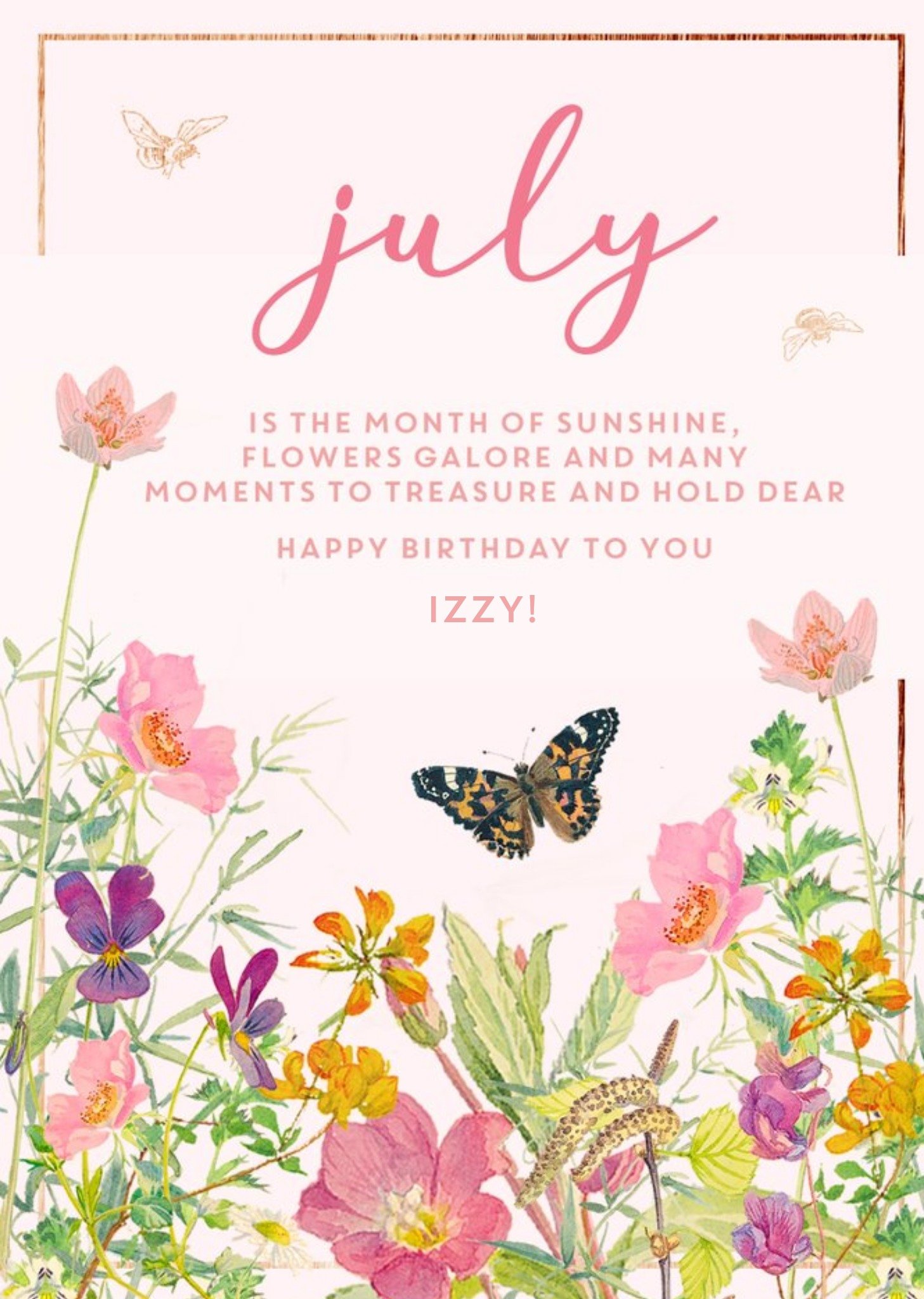Edwardian Lady Floral July Birthday Card, Large