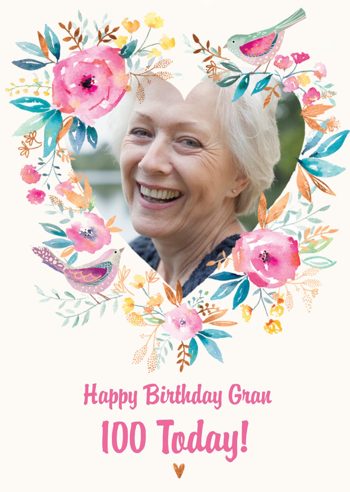 Ling Design Traditional Flowers And Birds 100th Birthday Photo Upload Card For Gran Ecard