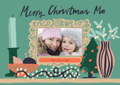 Illustration Of A Photo Frame And Christmas Ornaments Photo Upload Mother's Christmas Card