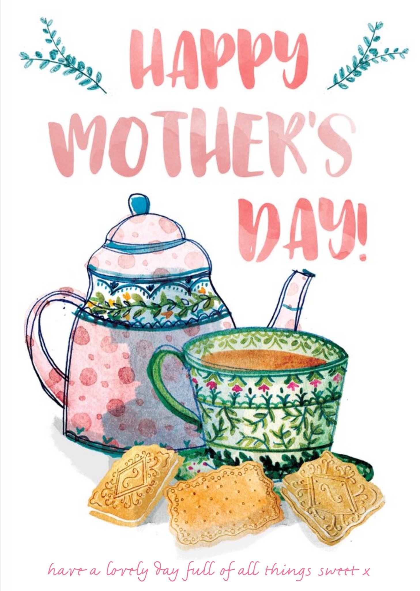 Mother's Day Card - Teapot And Teacups - Biscuits