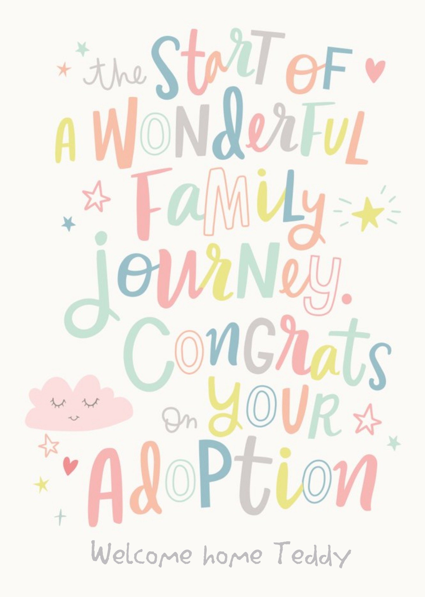 Colourful Typography With Stars And Hearts Congratulations On Your Adoption Card Ecard