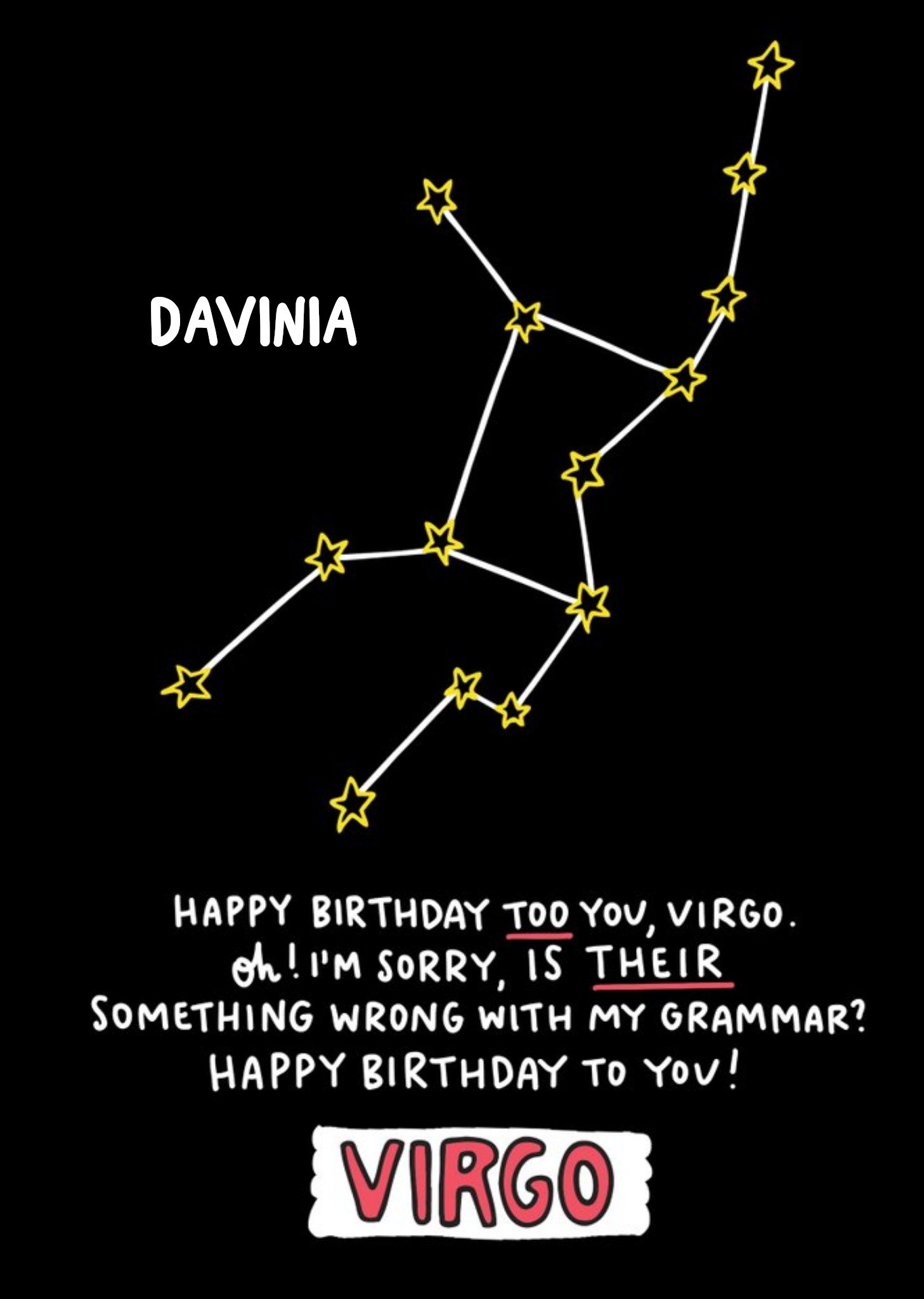 Moonpig Angela Chick Virgo Zodiac Constellation Birthday Card, Large