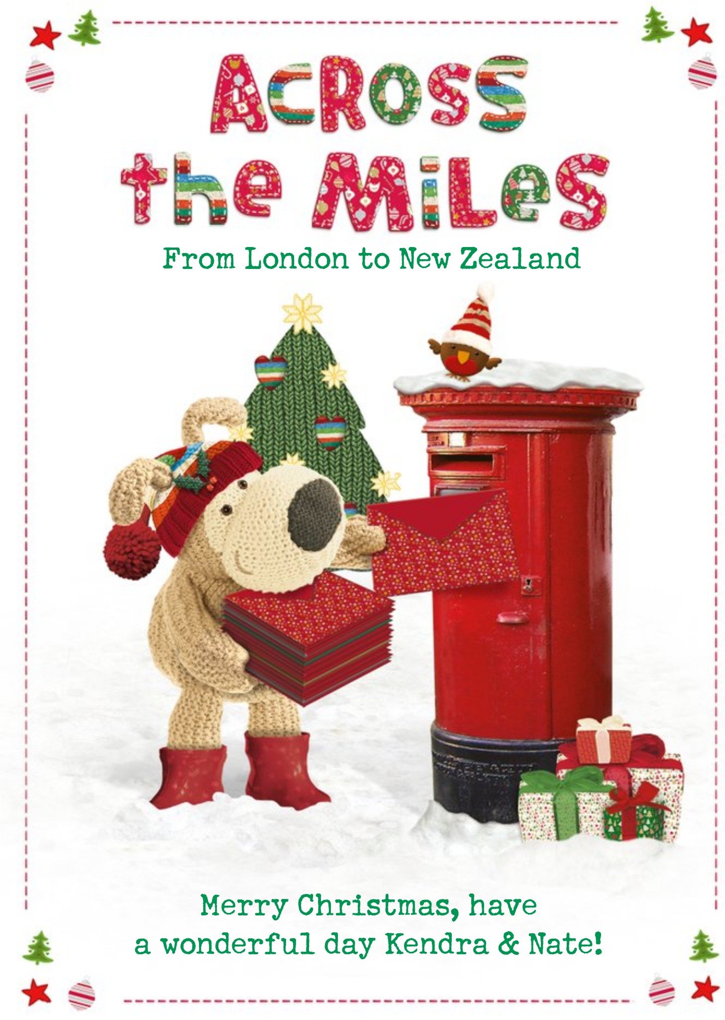 Boofle Across The Miles Personalised Christmas Card