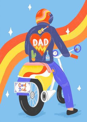 Colourful Illustration Of A Biker In Denim On A Motorcycle Father's Day Card