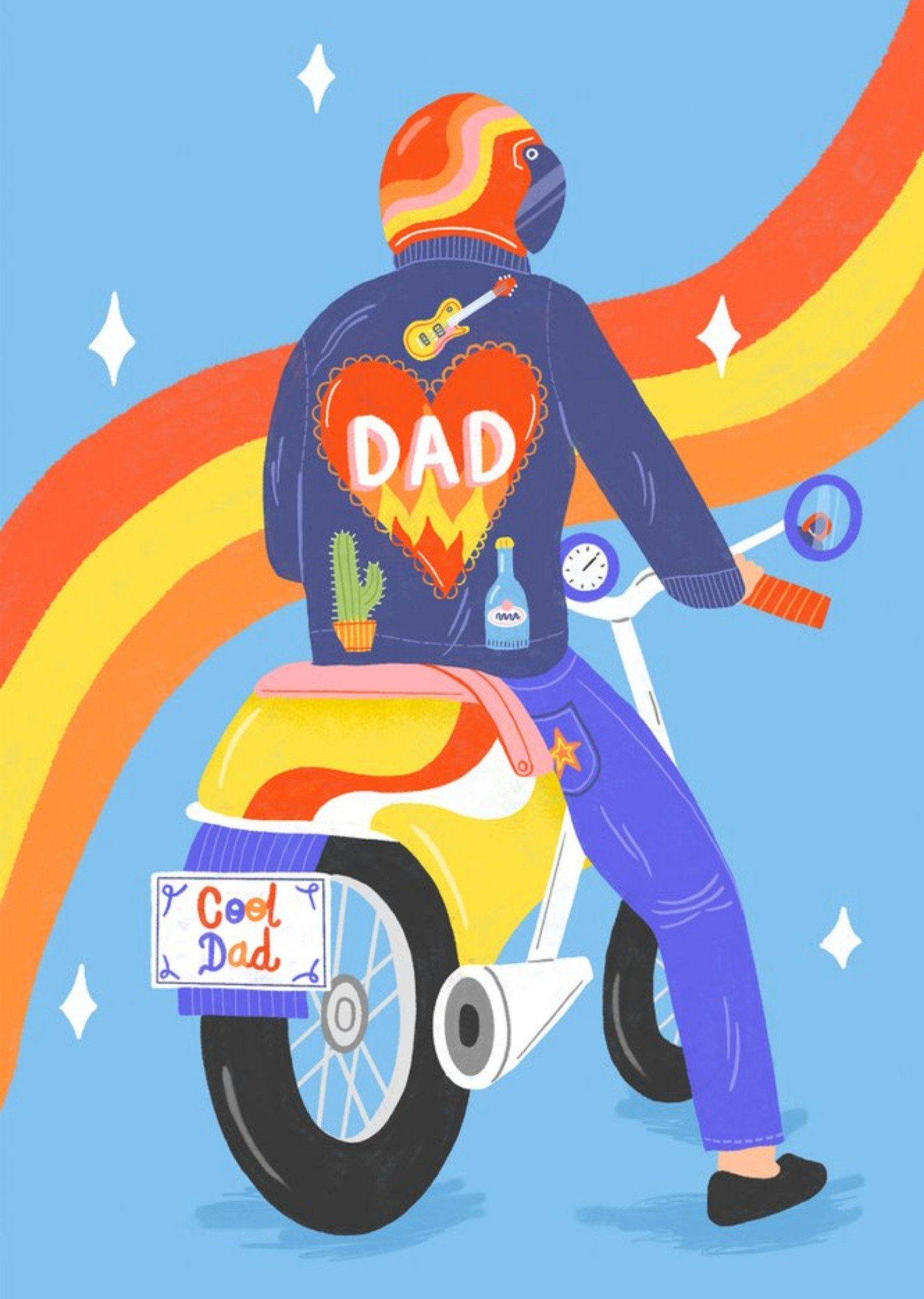 Colourful Illustration Of A Biker In Denim On A Motorcycle Father's Day Card Ecard