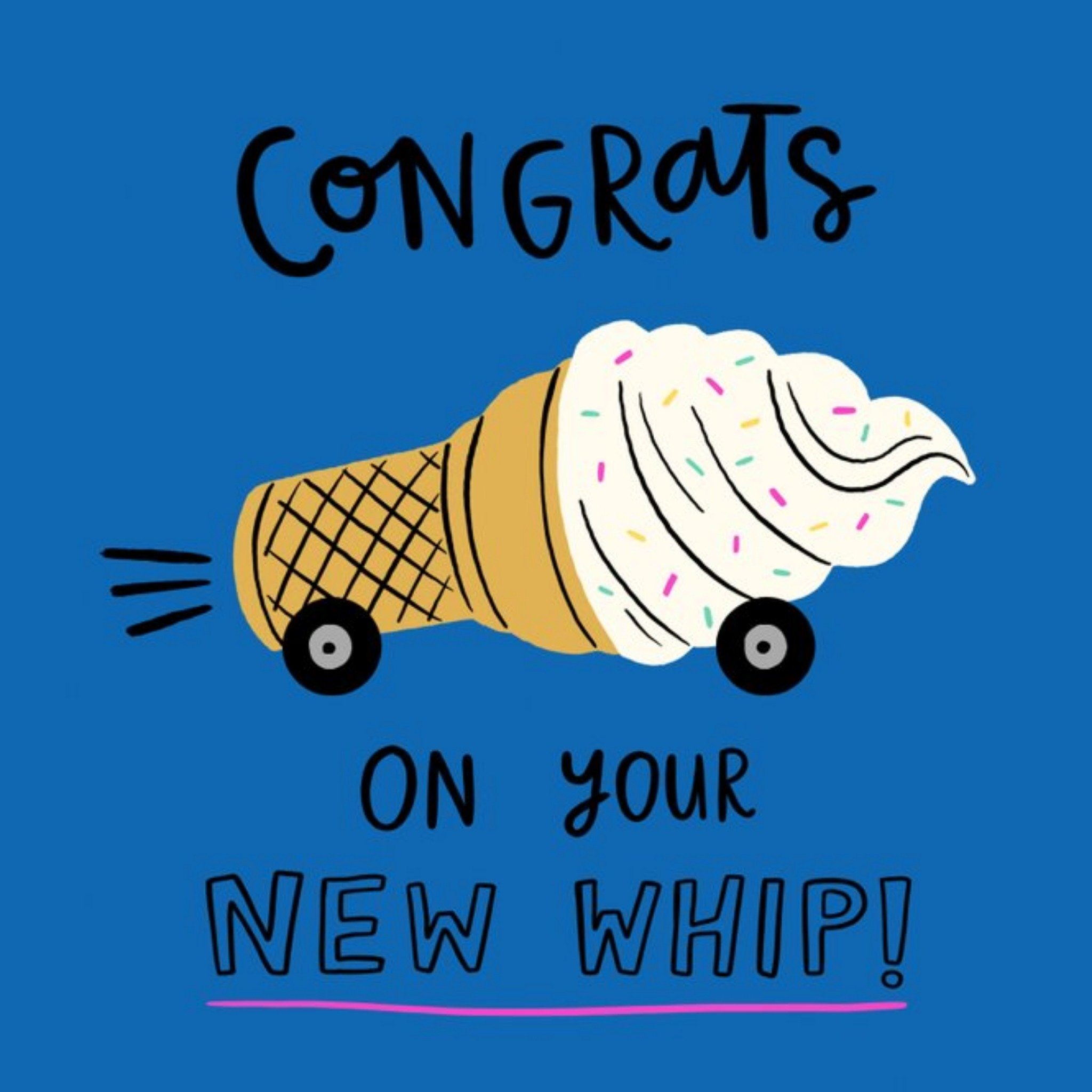 Moonpig Kapow Illustrated Ice Cream Cone On Wheels Congrats On Your New Whip Card, Large