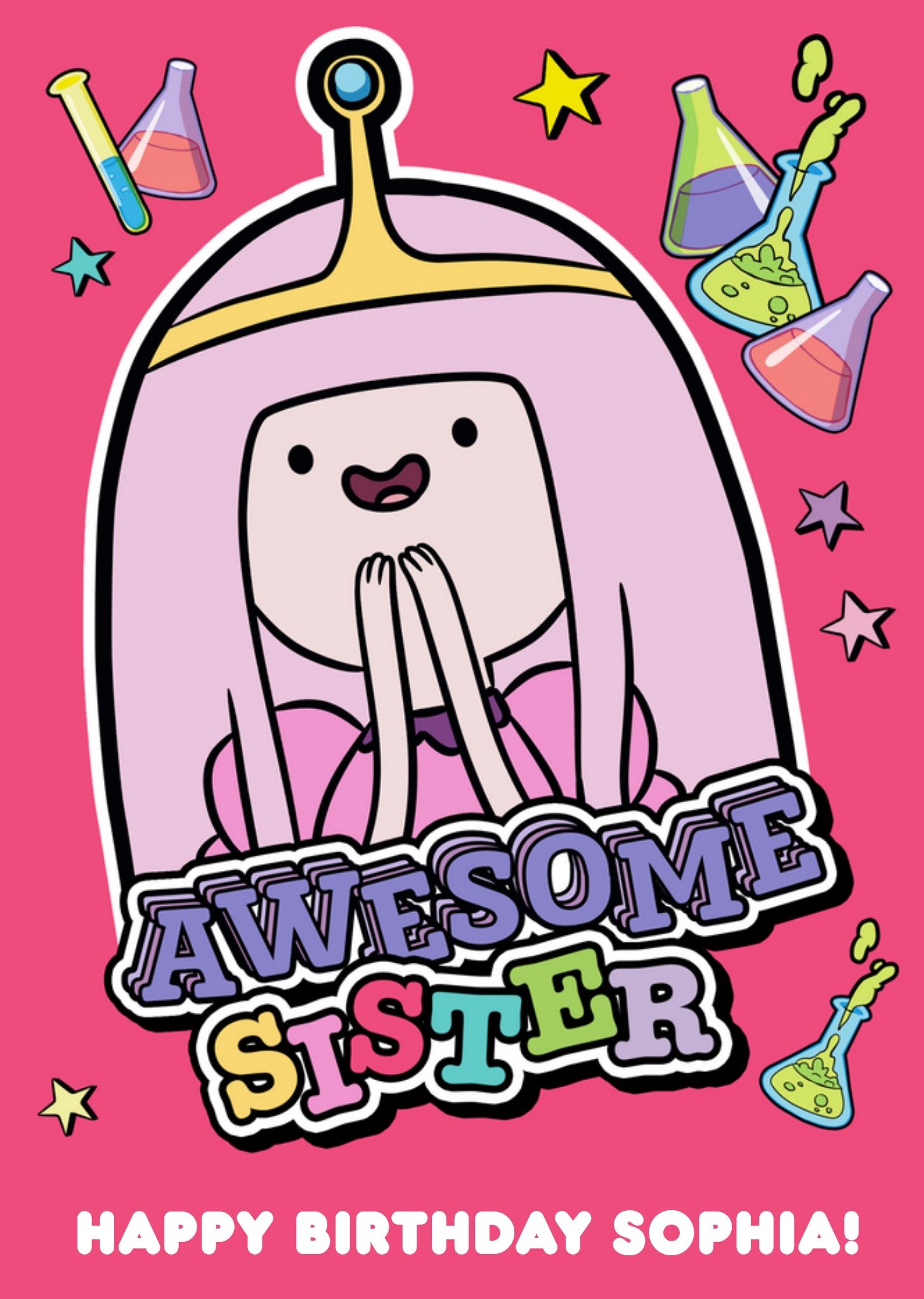 Moonpig Adventure Time Awesome Sister Pink Personalised Card Ecard