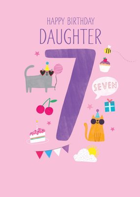 Happy Birthday Daughter Party Cats 7th Birthday Card