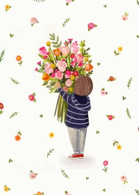 Love Lucy Illustration Character With Floral Bouquet Card