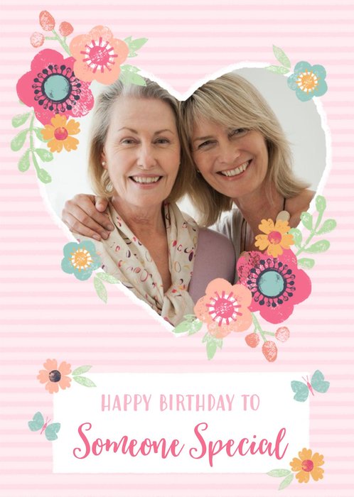 Striped And Flower Design Happy Birthday Someone Special Photo Card