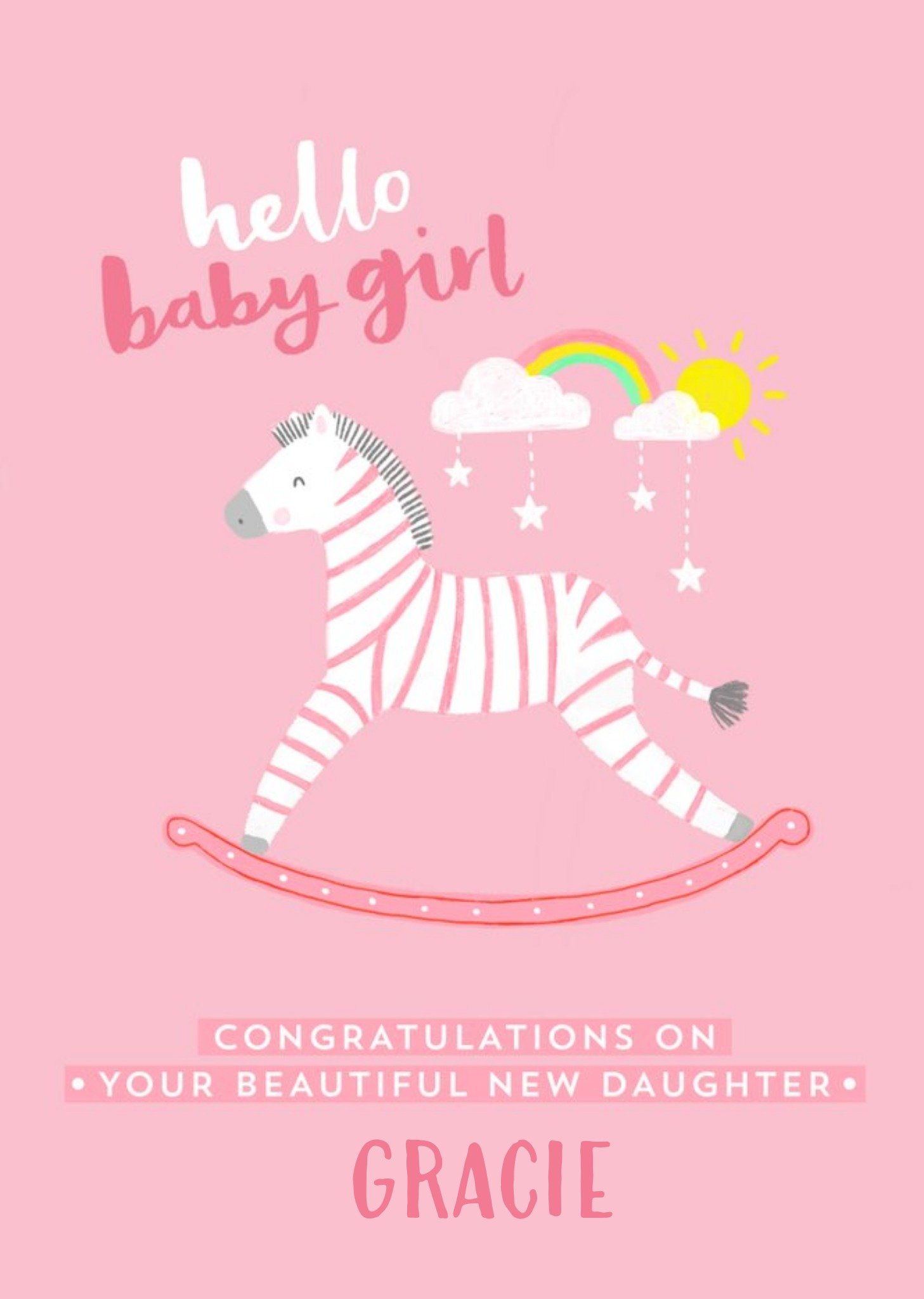 Bright Fun Illustration Of A Rocking Horse New Baby Girl Card Ecard