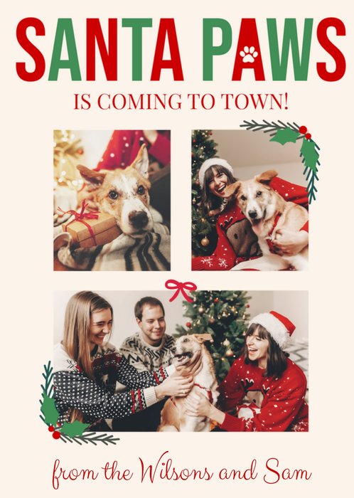 Festive Sweet Santa Paws Dog And Cat Photo Upload Christmas Greetings Card
