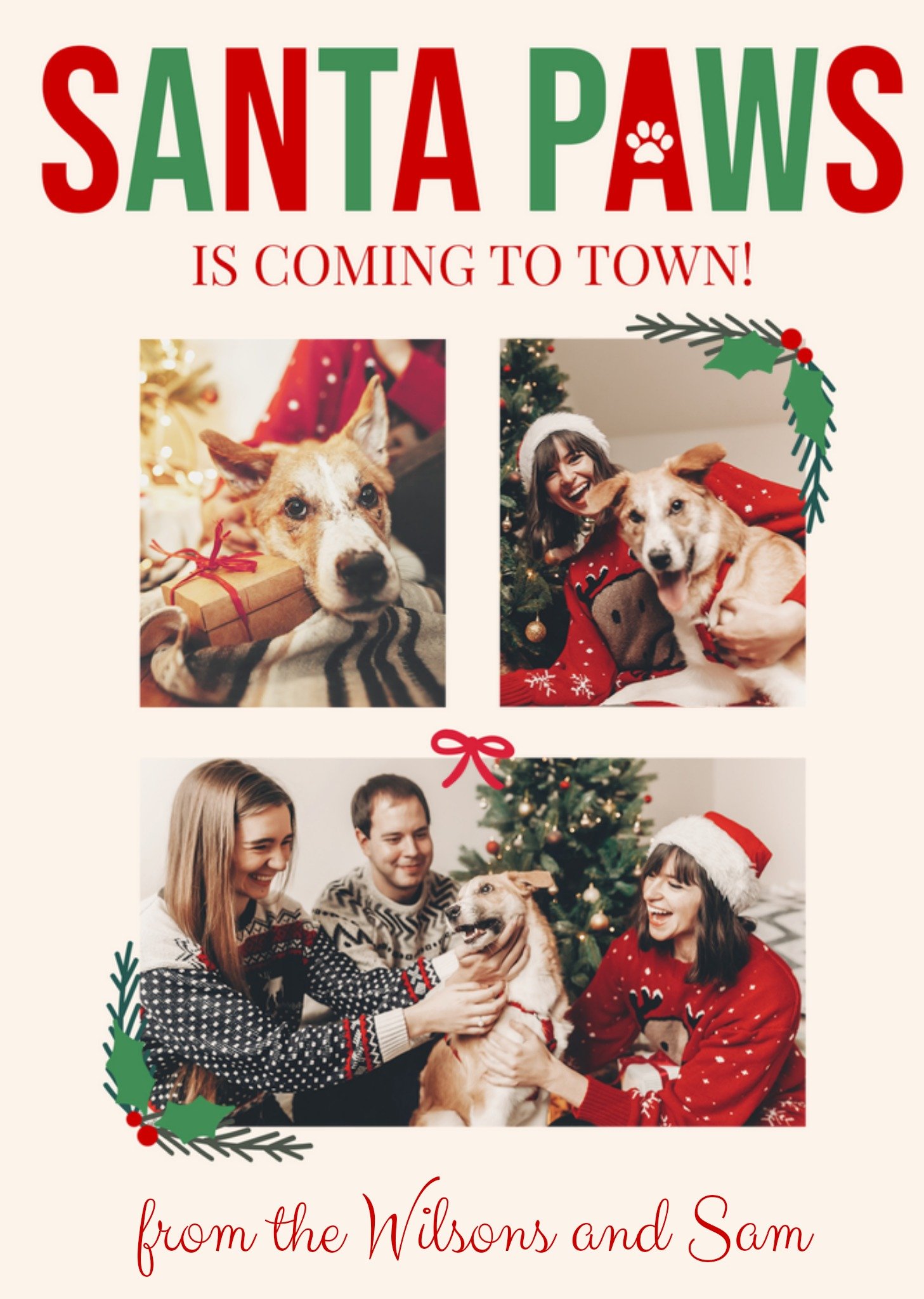 Moonpig Festive Sweet Santa Paws Dog And Cat Photo Upload Christmas Greetings Card Ecard