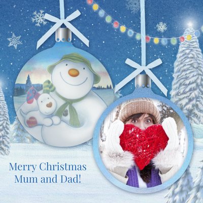 The Snowman Winter Wonderland Scenery With Photo Upload Bauble Christmas Card