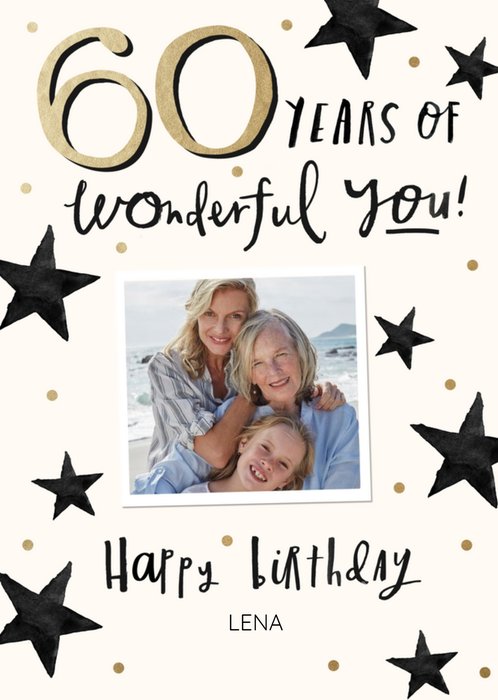 Photo Upload Illustrated Stars 60th Birthday Card  