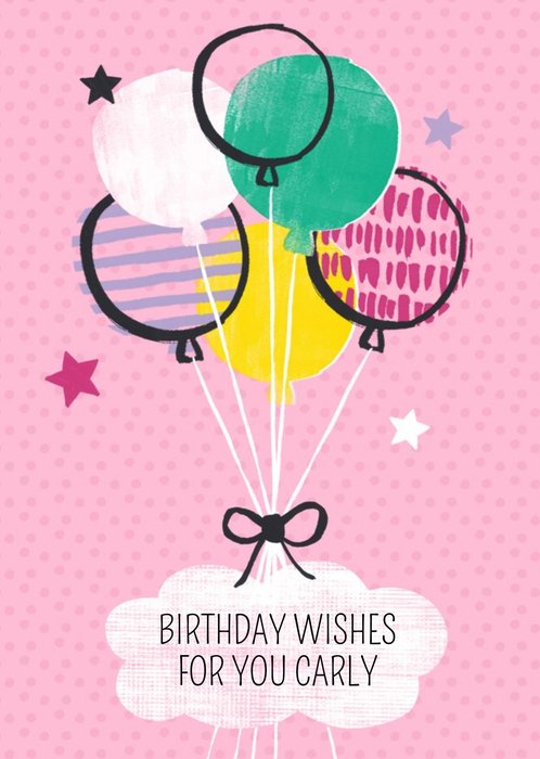 Pink Birthday Wishes And Balloons For You Personalised Birthday Card