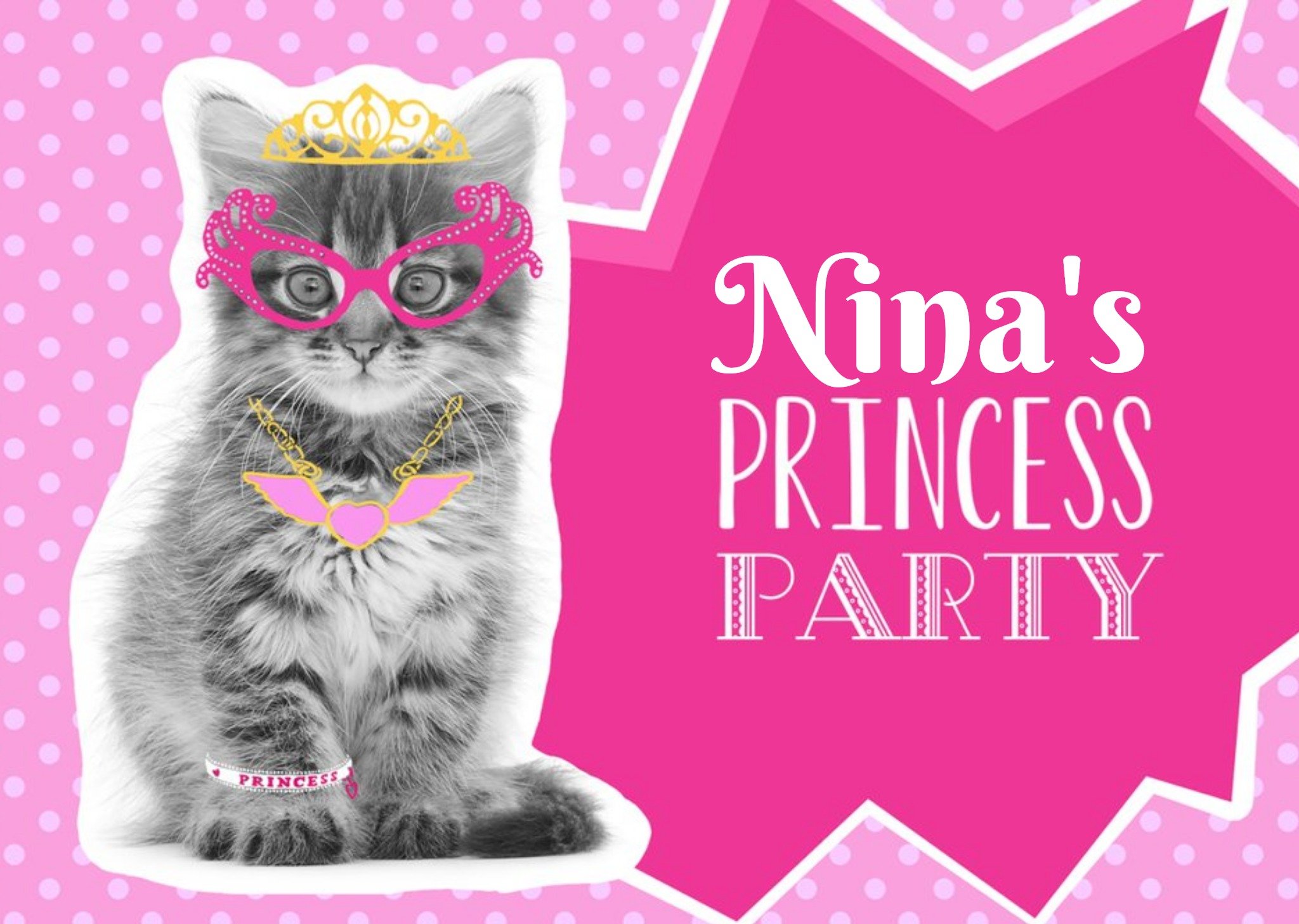 Moonpig Princess Kitty Cat Birthday Party Invitation, Standard Card