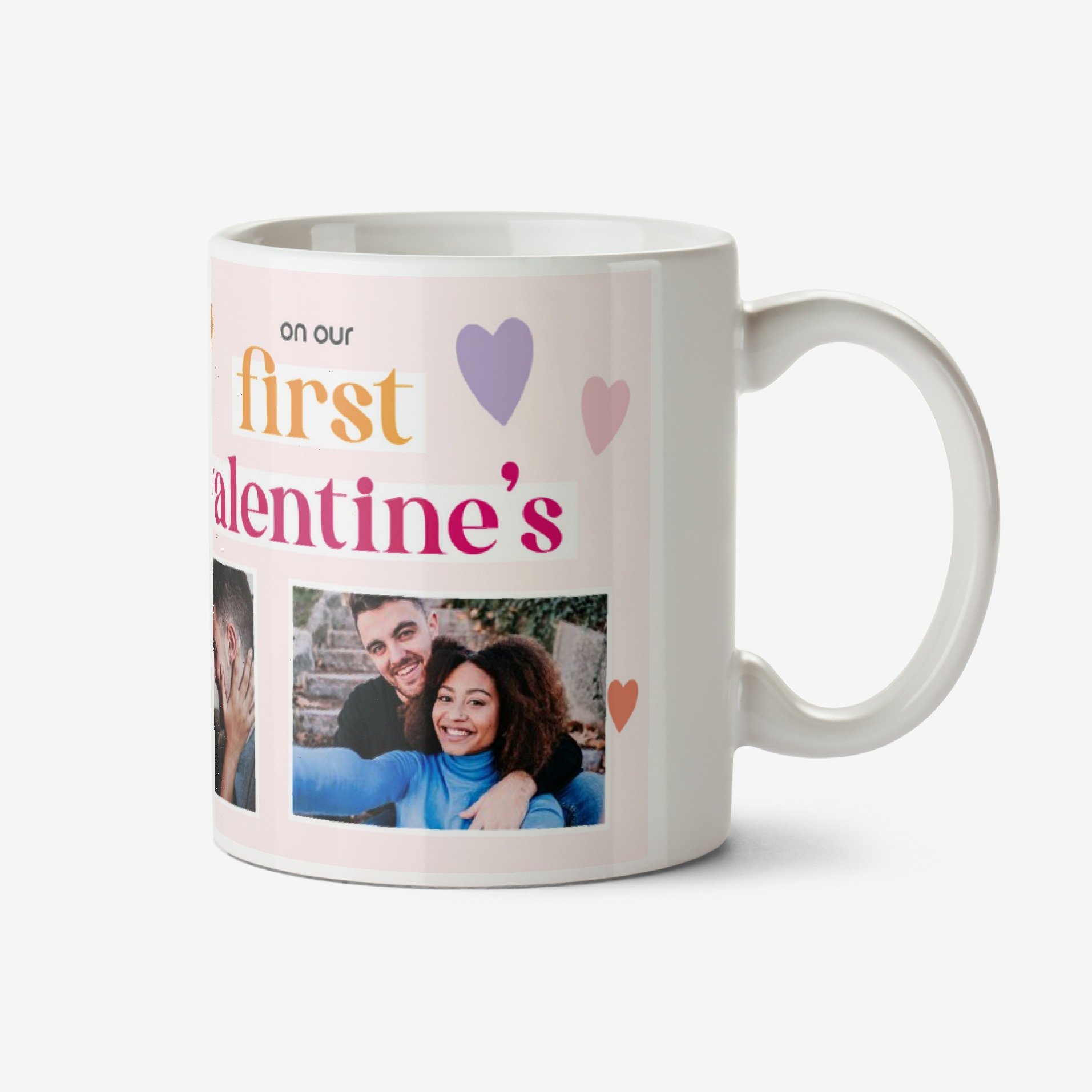 Three Photo Upload Design With Lovehearts On Our First Valentine's Mug Ceramic Mug