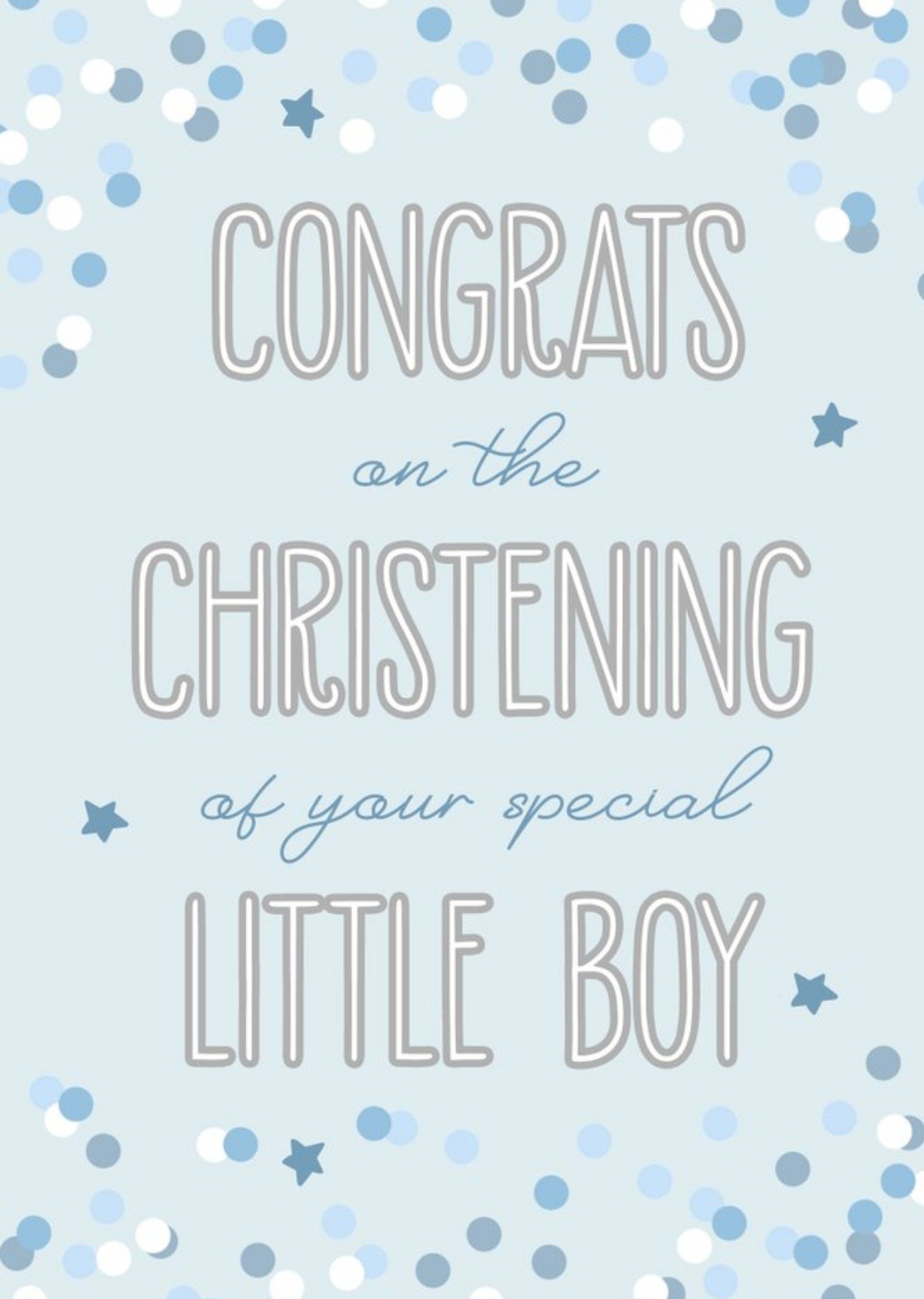 Colourful Confetti Surrounds Typopgraphy Special Little Boy Christening Card Ecard