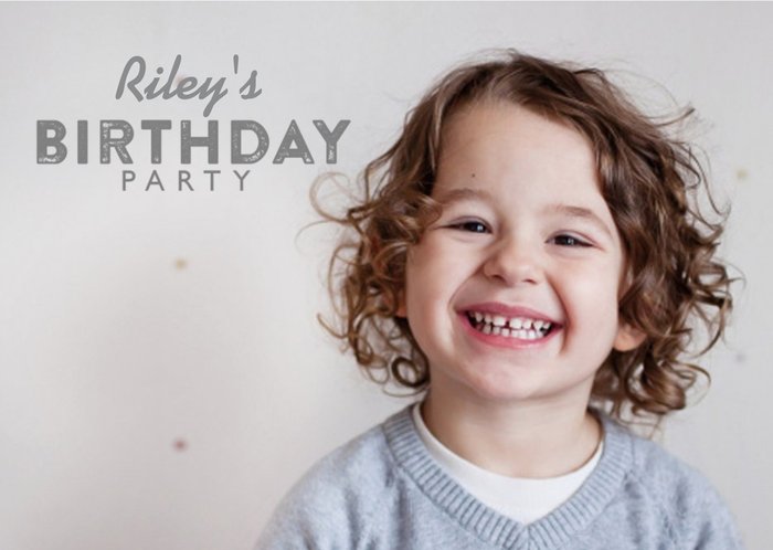 Grey Photo Upload Birthday Party Invitation
