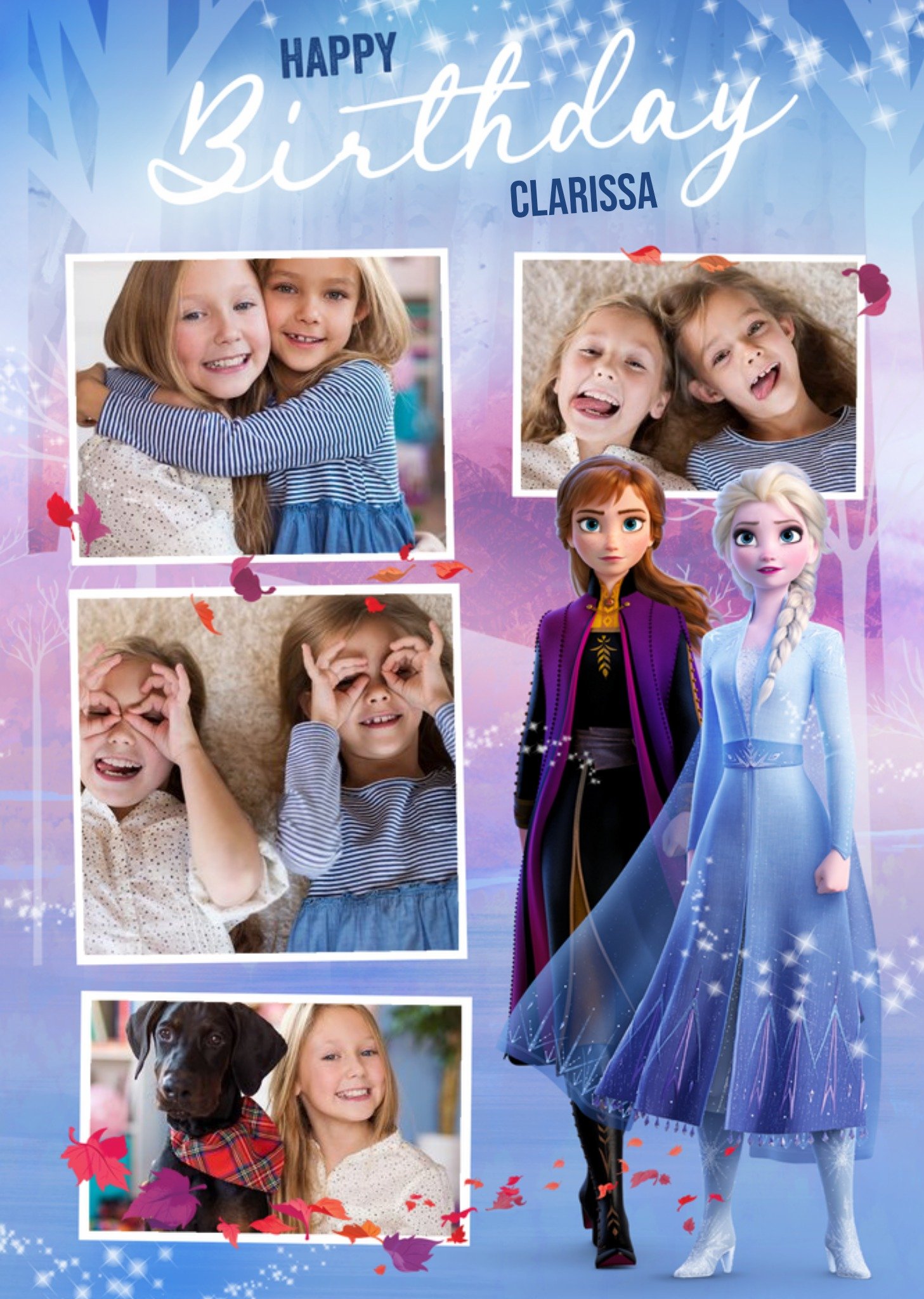 Disney Frozen 2 Anna Elsa Multiple Photo Upload Birthday Card, Large
