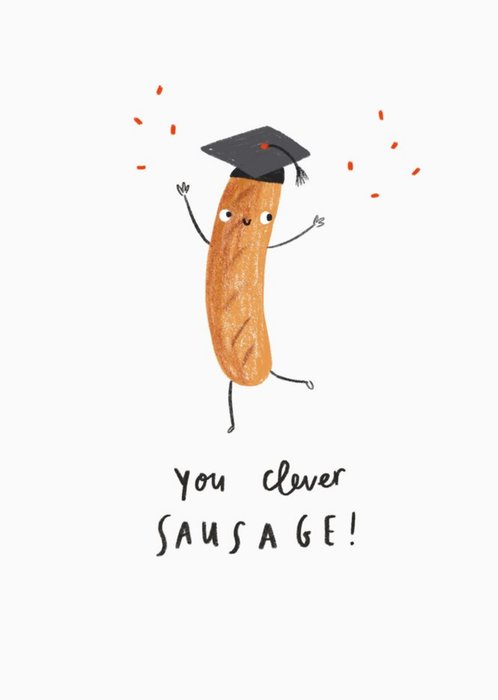 Funny Illustration Of A Sausage Wearing A Mortarboard Hat Graduation Card
