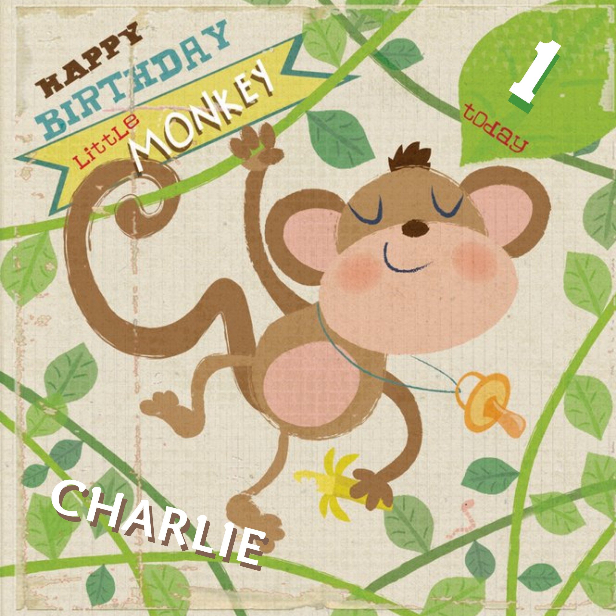Moonpig Little Monkey In The Trees Personalised Happy 1st Birthday Card, Square
