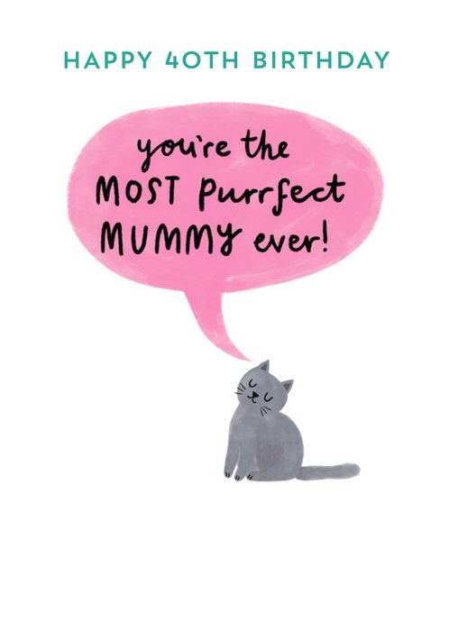 Pigment Illustrative Grey Cat Kitten 40th Milestone Birthday Card