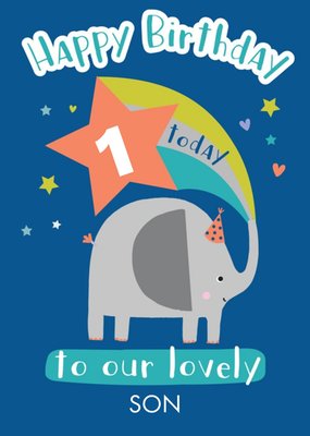 Cute Elephant Illustration Personalised Son Birthday Card