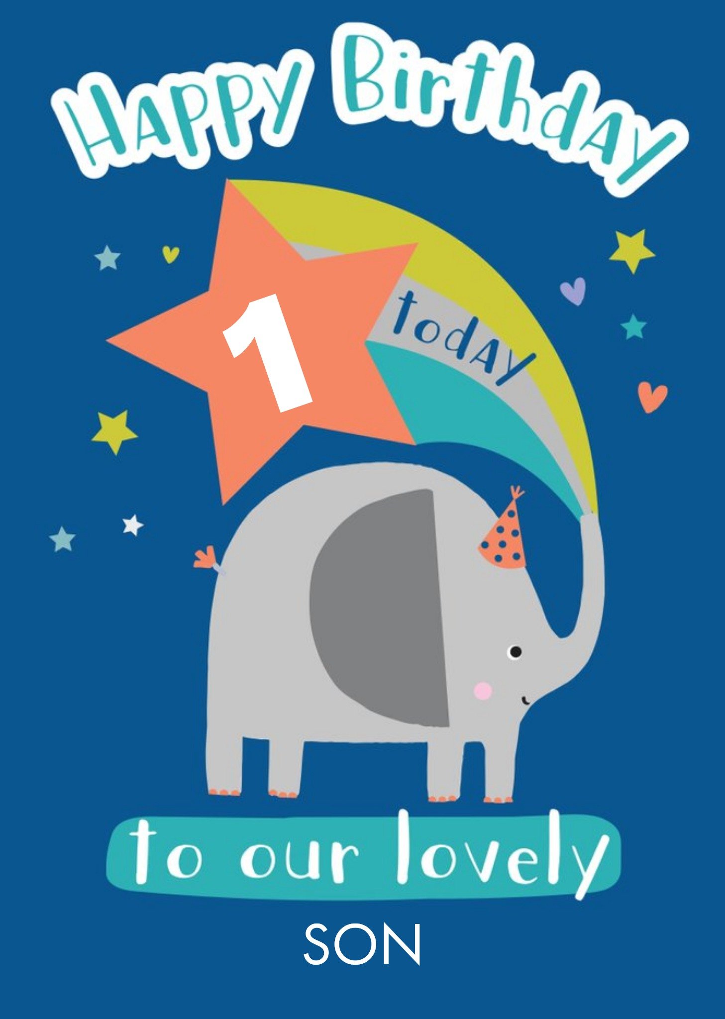 Cute Elephant Illustration Personalised Son Birthday Card Ecard