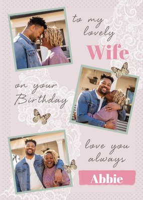 Cute Floral Wife Birthday Photo Upload Card