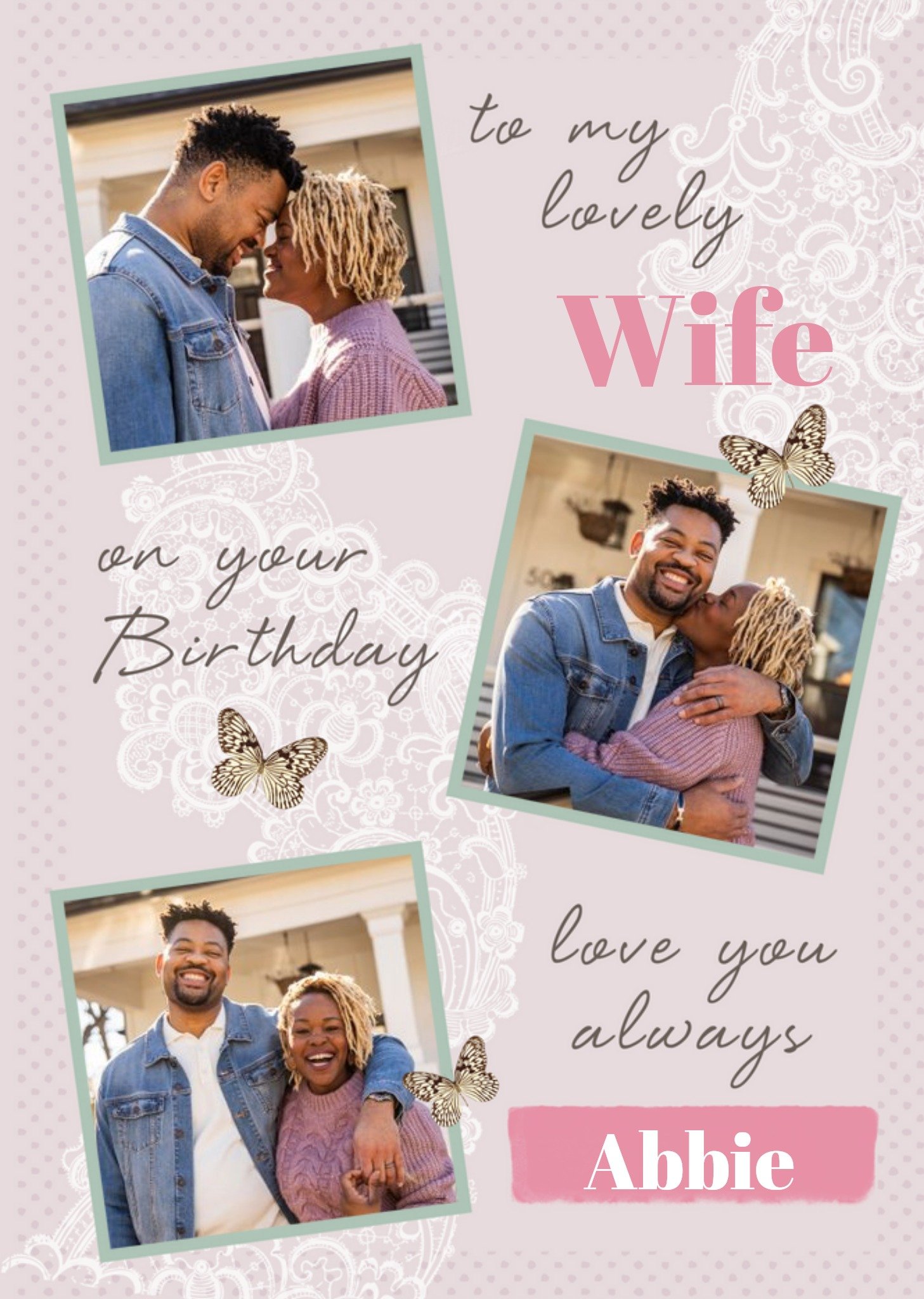 Moonpig Cute Floral Wife Birthday Photo Upload Card, Large