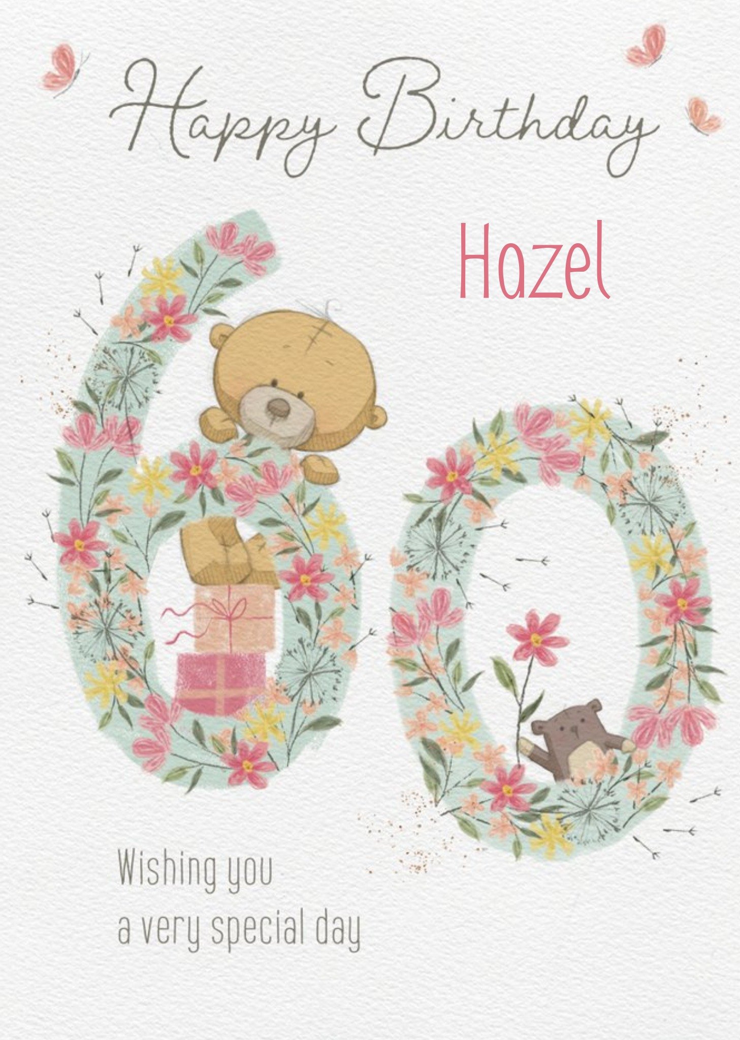 Moonpig Cute Uddle Floral 60th Birthday Card, Large
