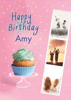 Happy Birthday cupcake photo upload card