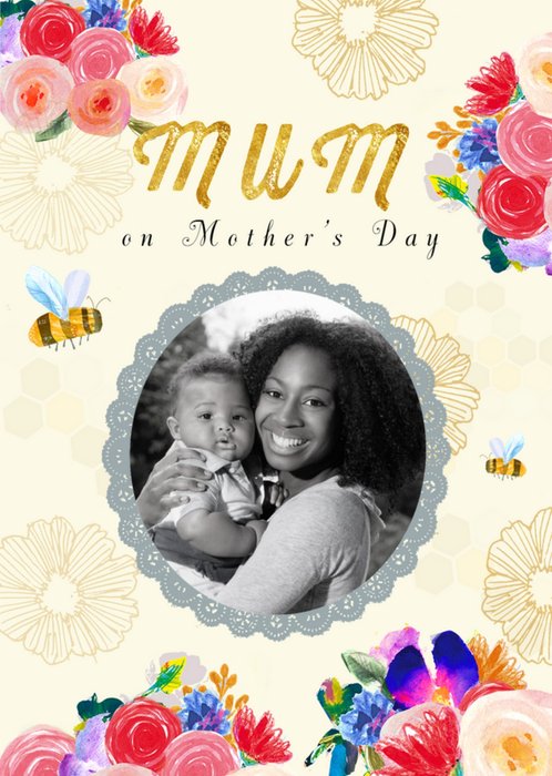 Summertime Florals and Bumblebee Mothers Day Photo Card