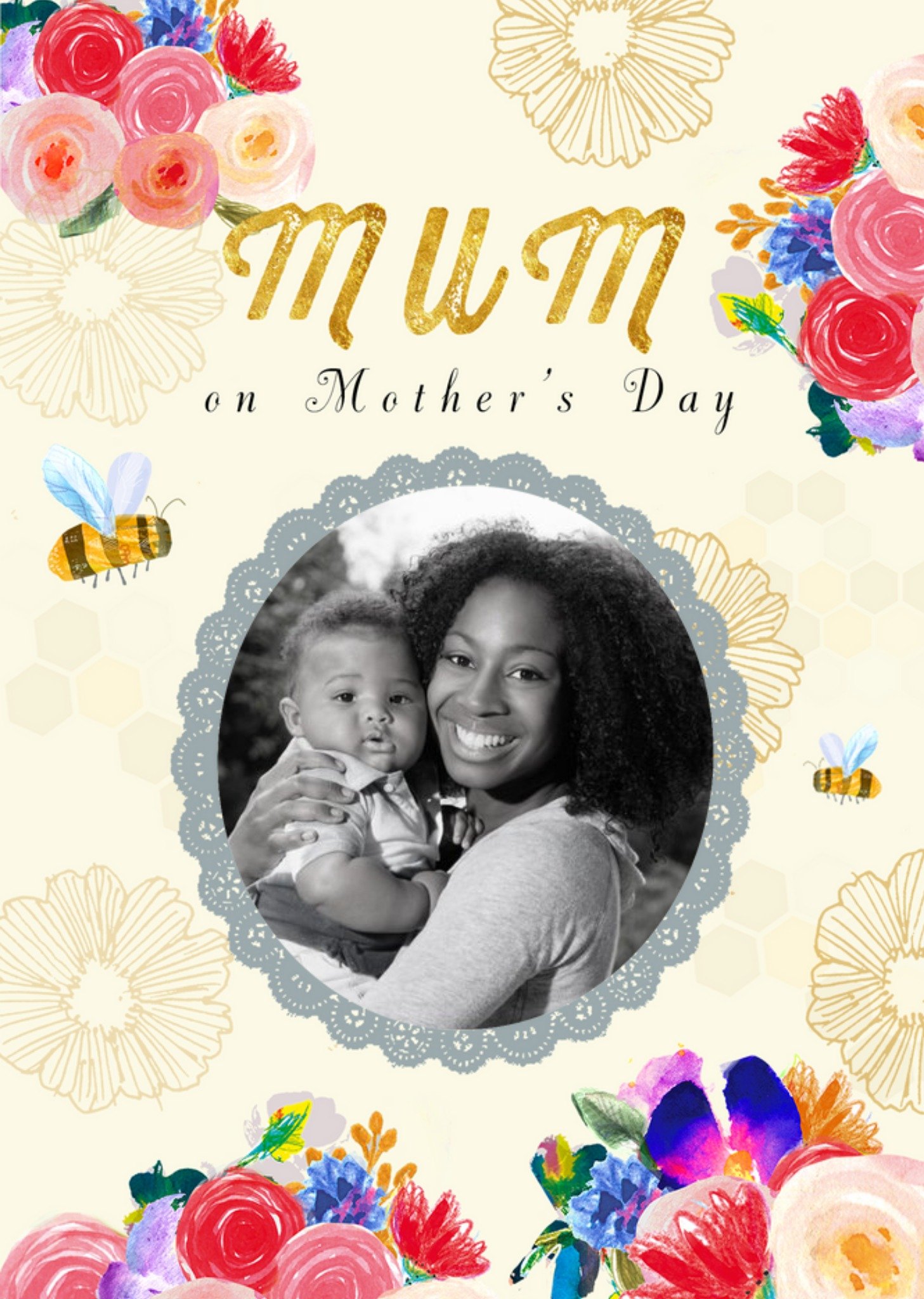 Moonpig Summertime Florals And Bumblebee Mothers Day Photo Card Ecard