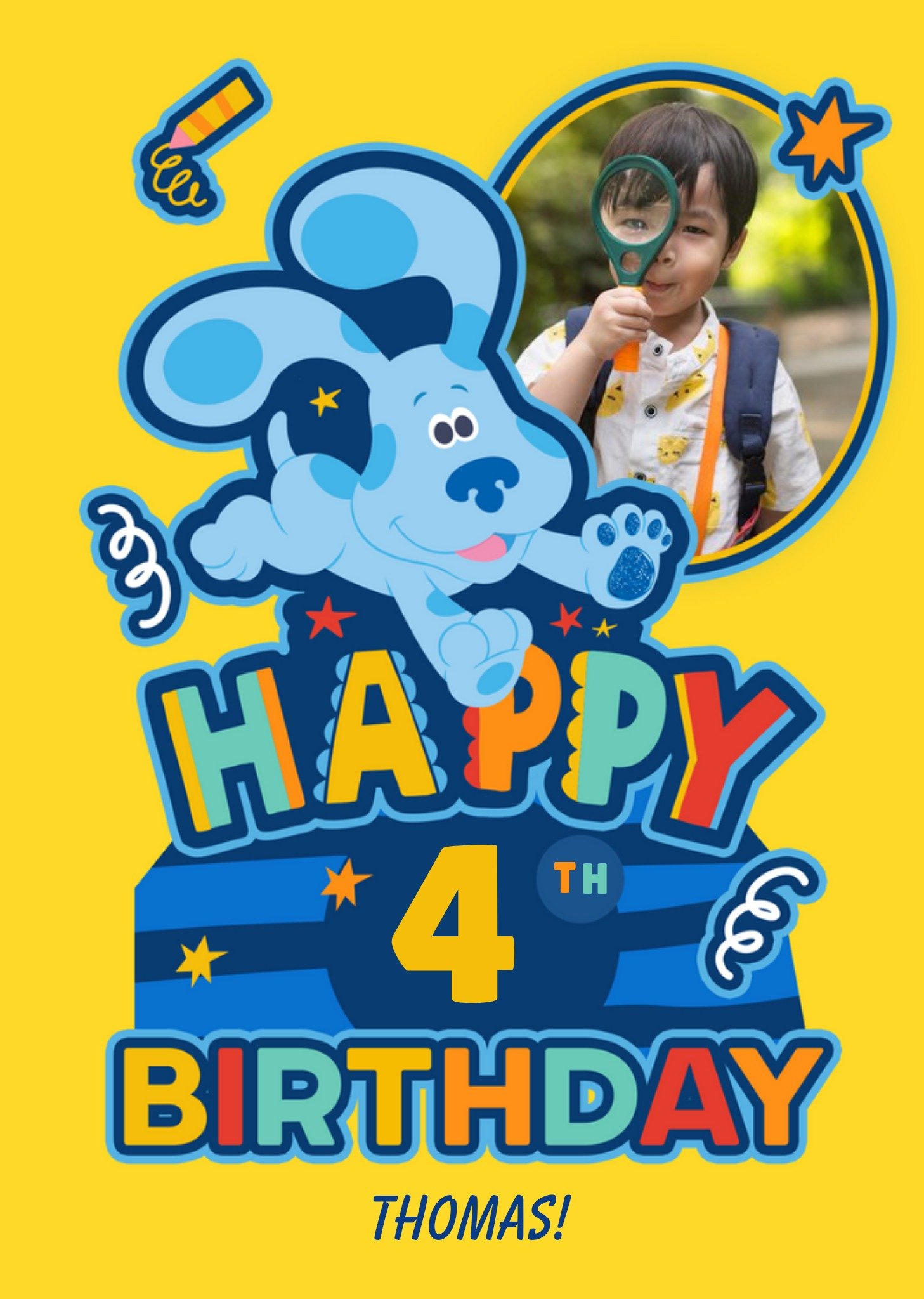 Nickelodeon Blue's Clues 4th Birthday Photo Upload Birthday Card, Large