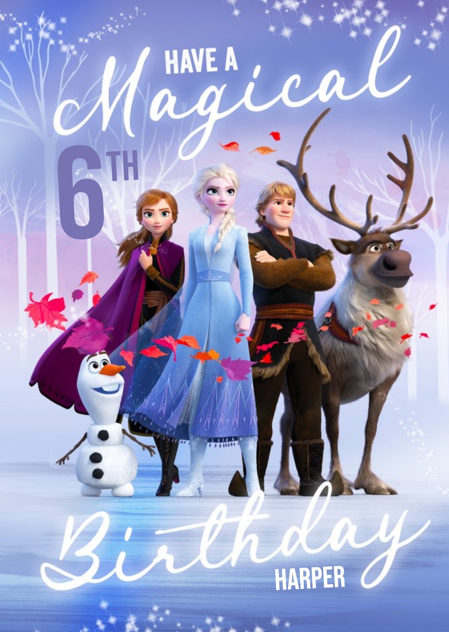 Disney Frozen 2 Elsa Anna Krist Sven Olaf 6th Birthday Card, Large
