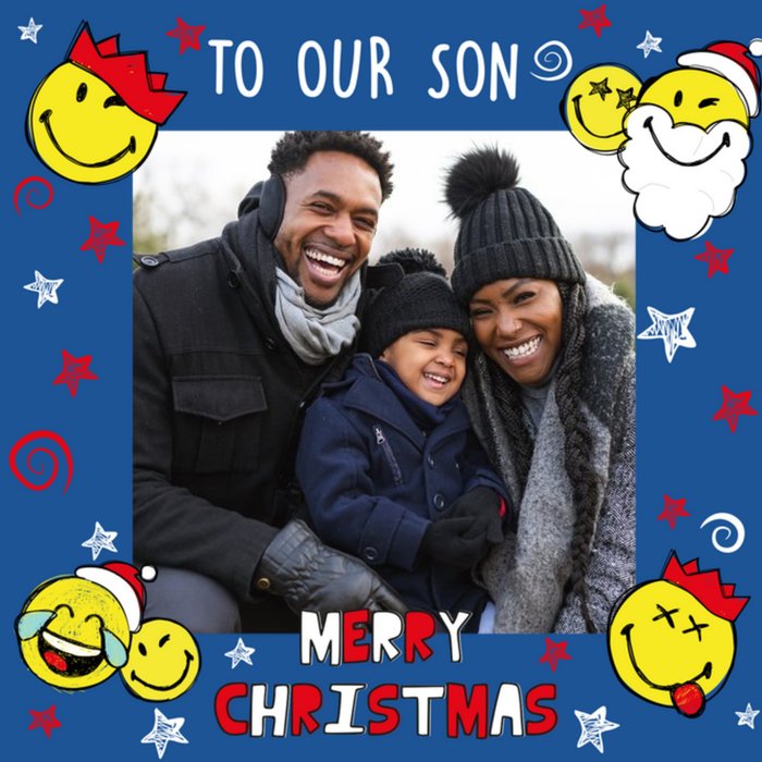 Smiley World Fun Photo Upload Christmas Card For Our Son