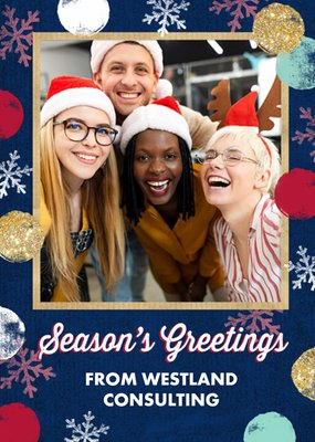 Snowflakes Pattern Corporate Season's Greetings Photo Upload Card