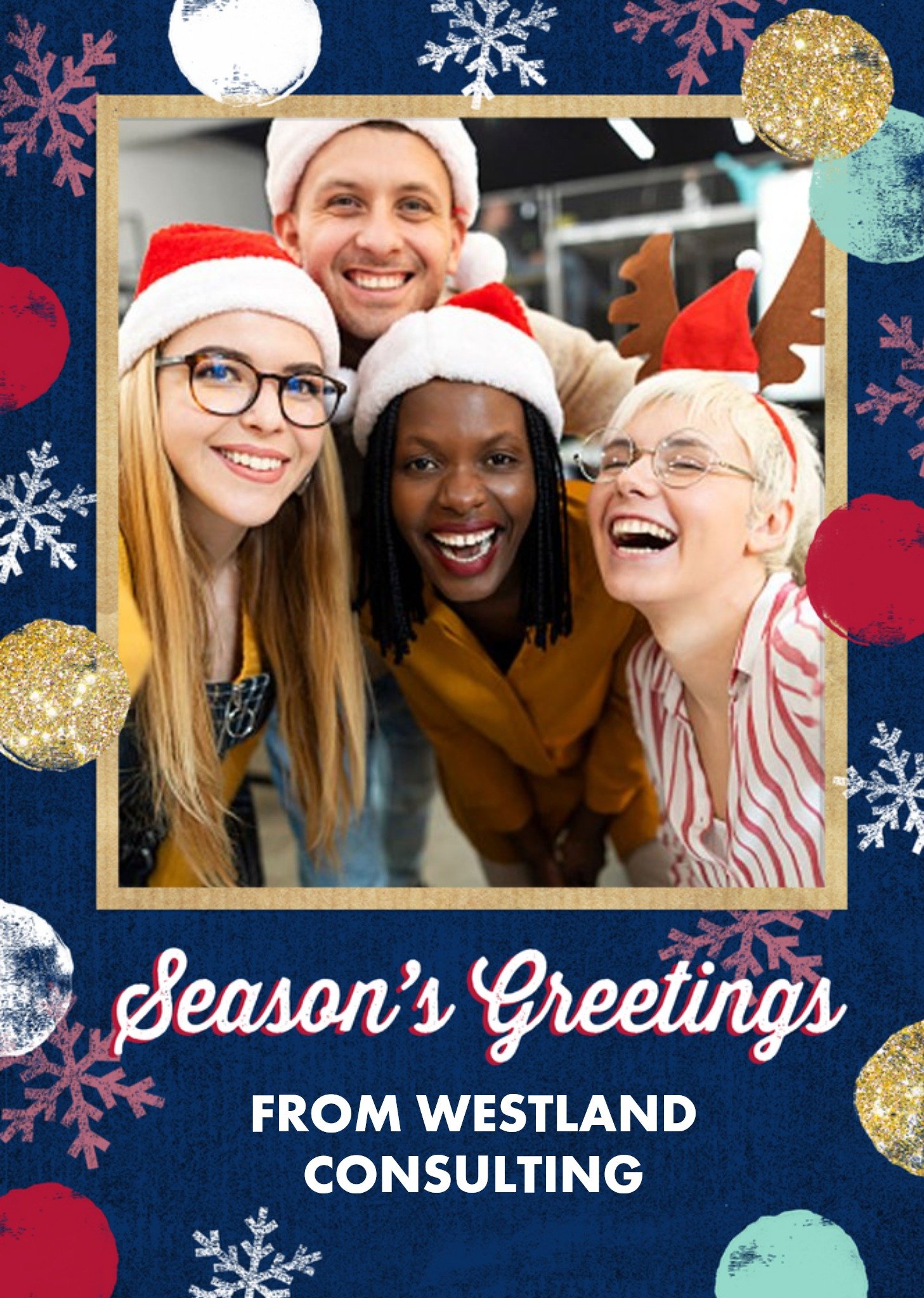 Moonpig Snowflakes Pattern Corporate Season's Greetings Photo Upload Card Ecard
