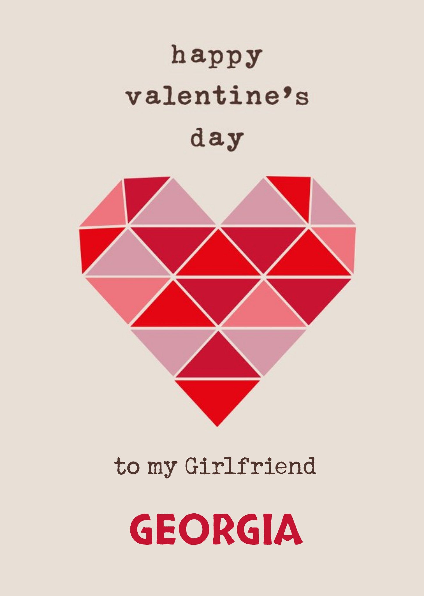 Moonpig Graphic Geometric Heart Happy Valentine's Day To My Girlfriend Card, Large
