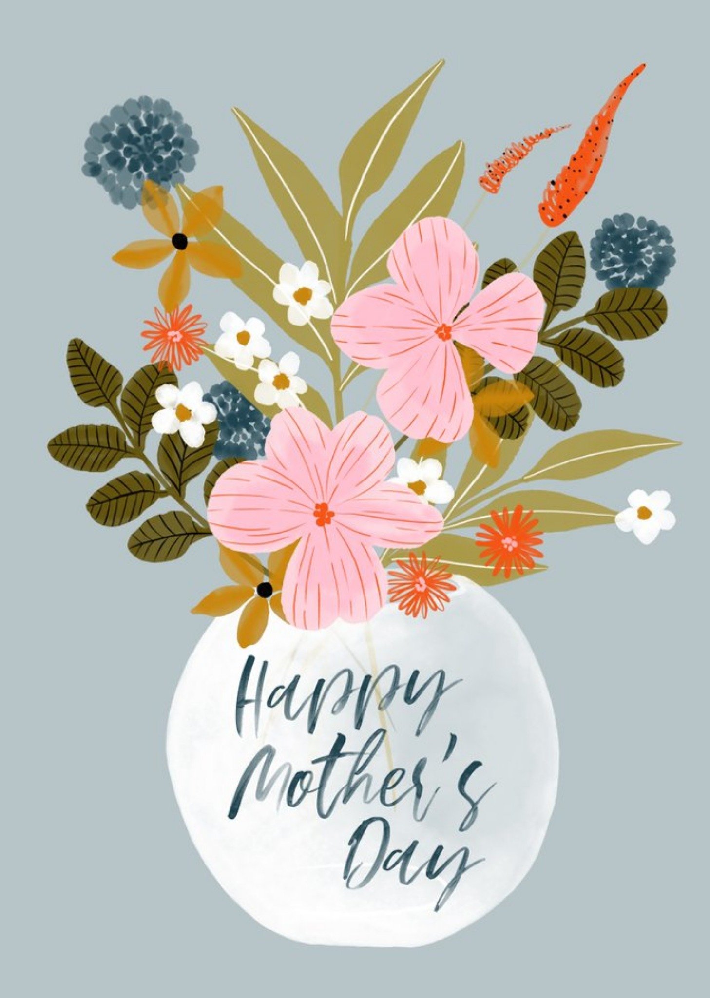 Moonpig Illustration Of A Vase Of Colourful Flowers Mother's Day Card Ecard