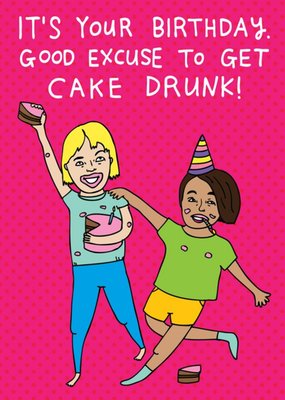 Fun Illustration Of People Getting Cake Drunk Birthday Card