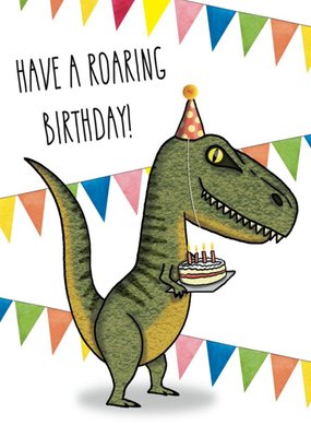 Dinosaur Roaring Birthday Trex Cake Birthday Card