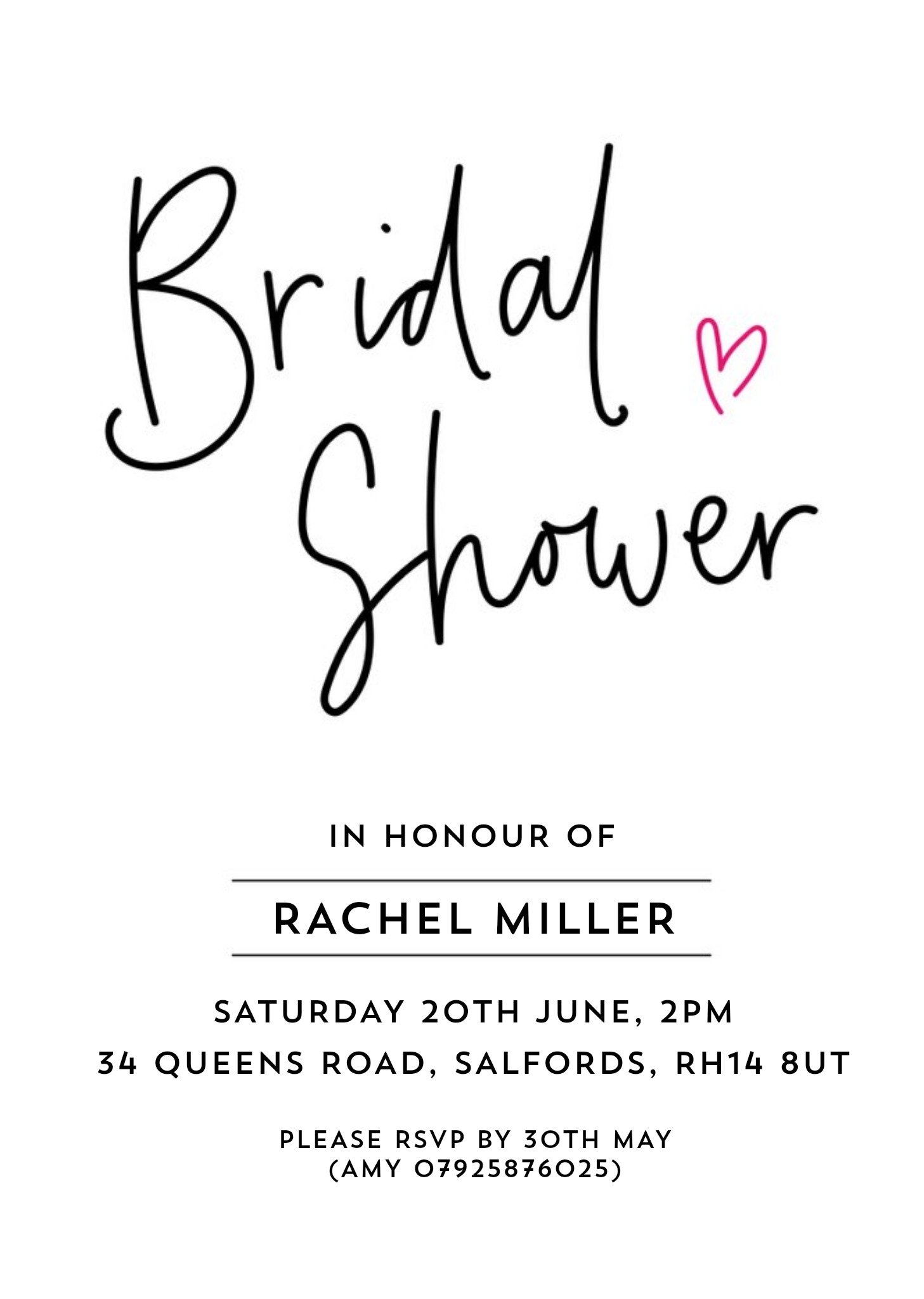 Moonpig Typographic Bridal Shower Invitation Card, Standard